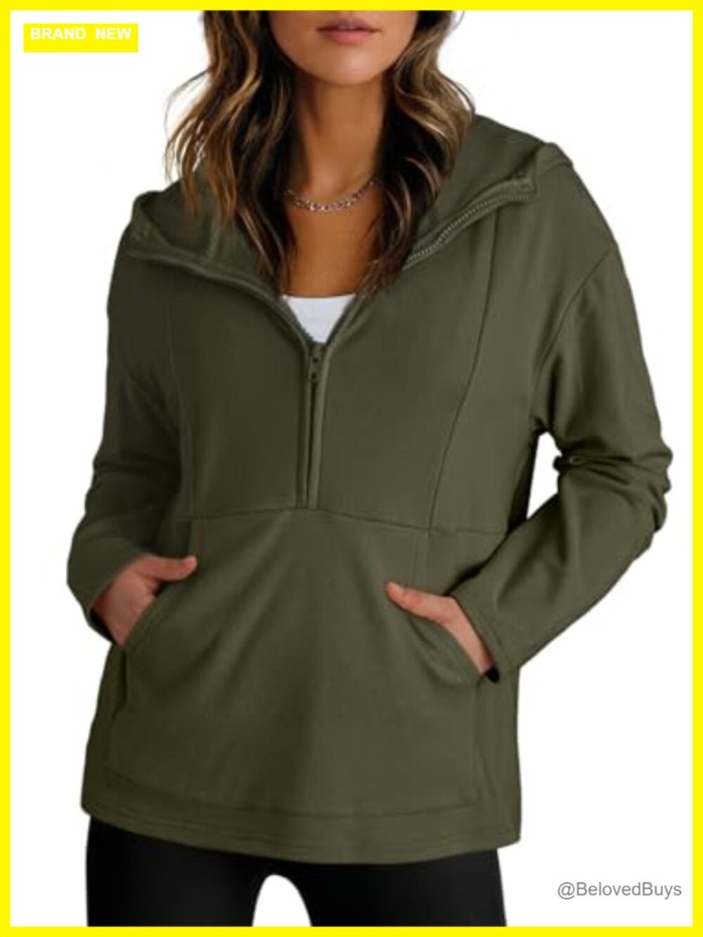 Fleece Half Zip Hoodie Oversized Pullover Sweatshirt Long Sleeve Kangaroo Pocket